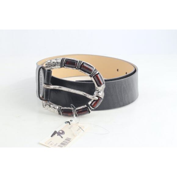 Black Leather Wide Waist Belt Size 95 Jeweled Buckle Statement Dress Belt main image 7
